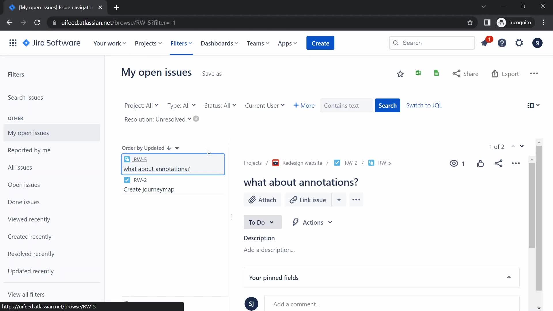 Jira tasks screenshot