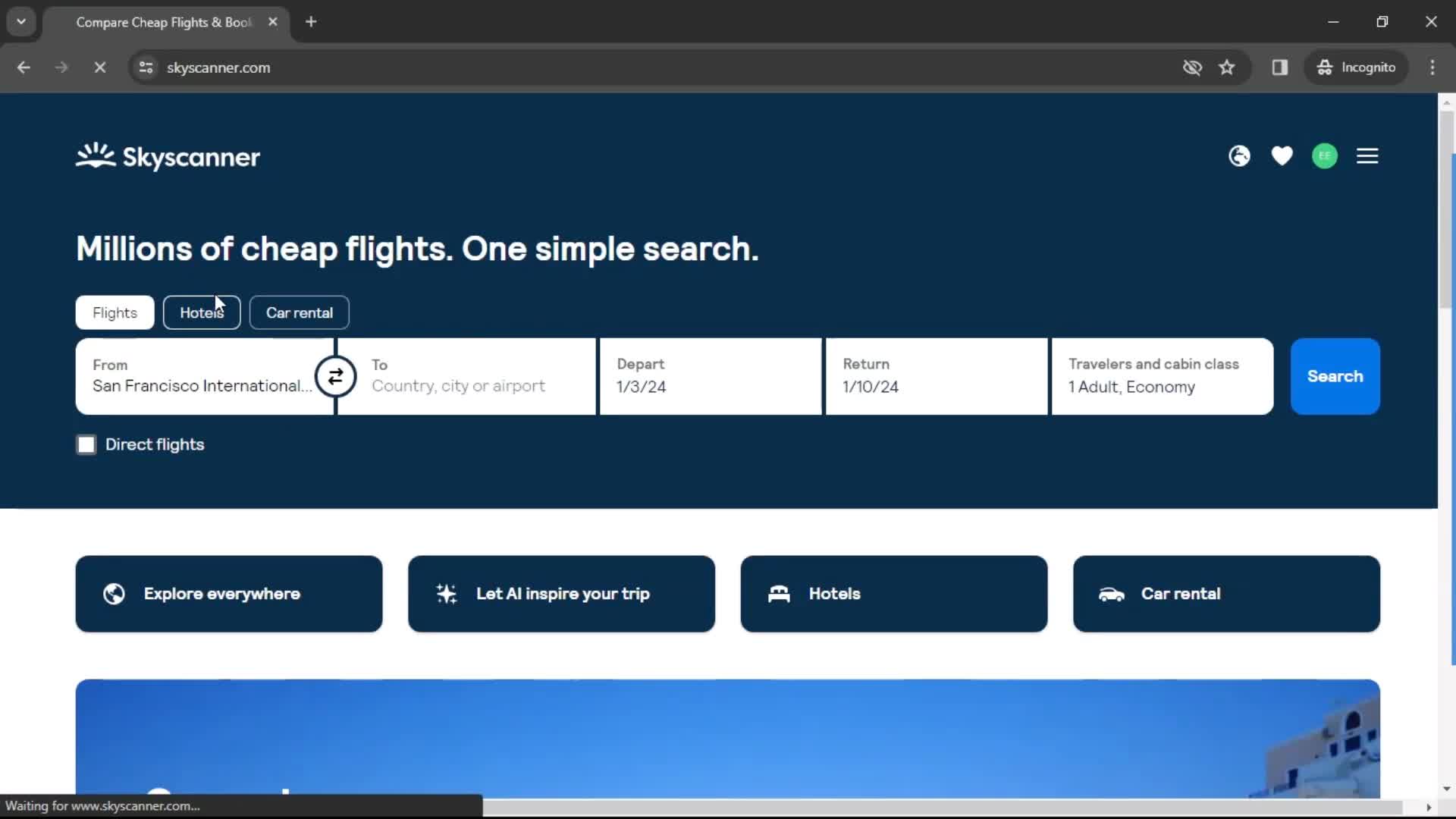 Skyscanner home screenshot