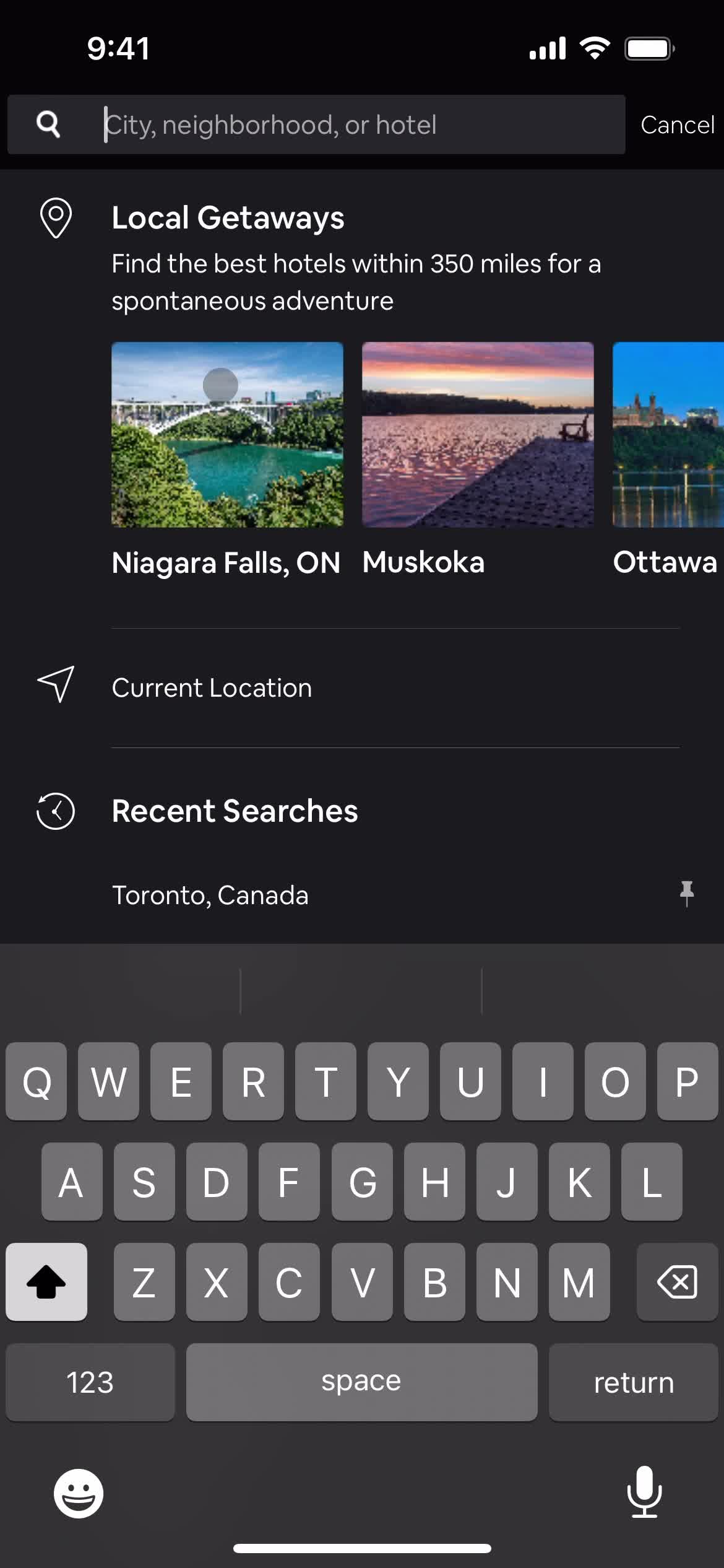 HotelTonight search screenshot