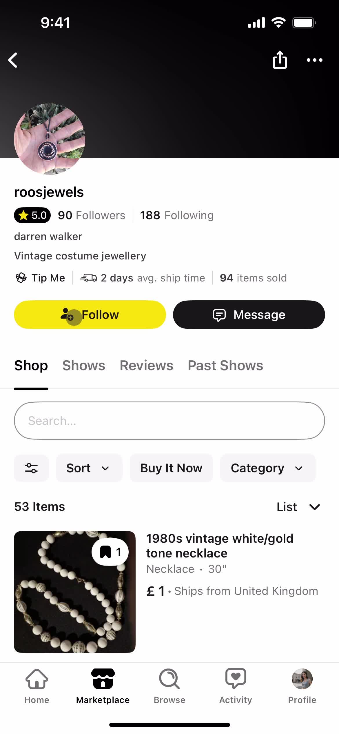 Whatnot seller profile screenshot