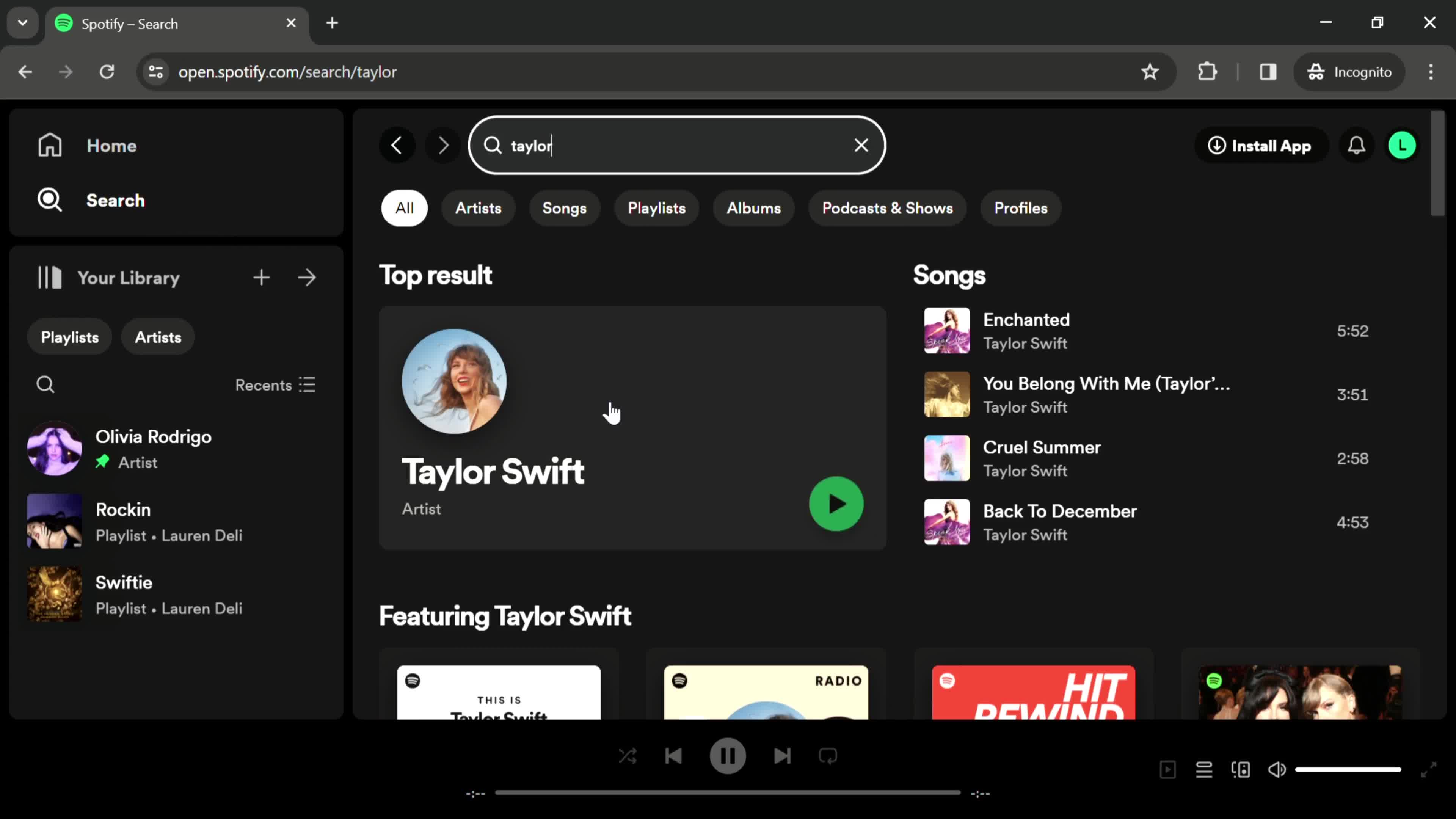 Spotify search results screenshot