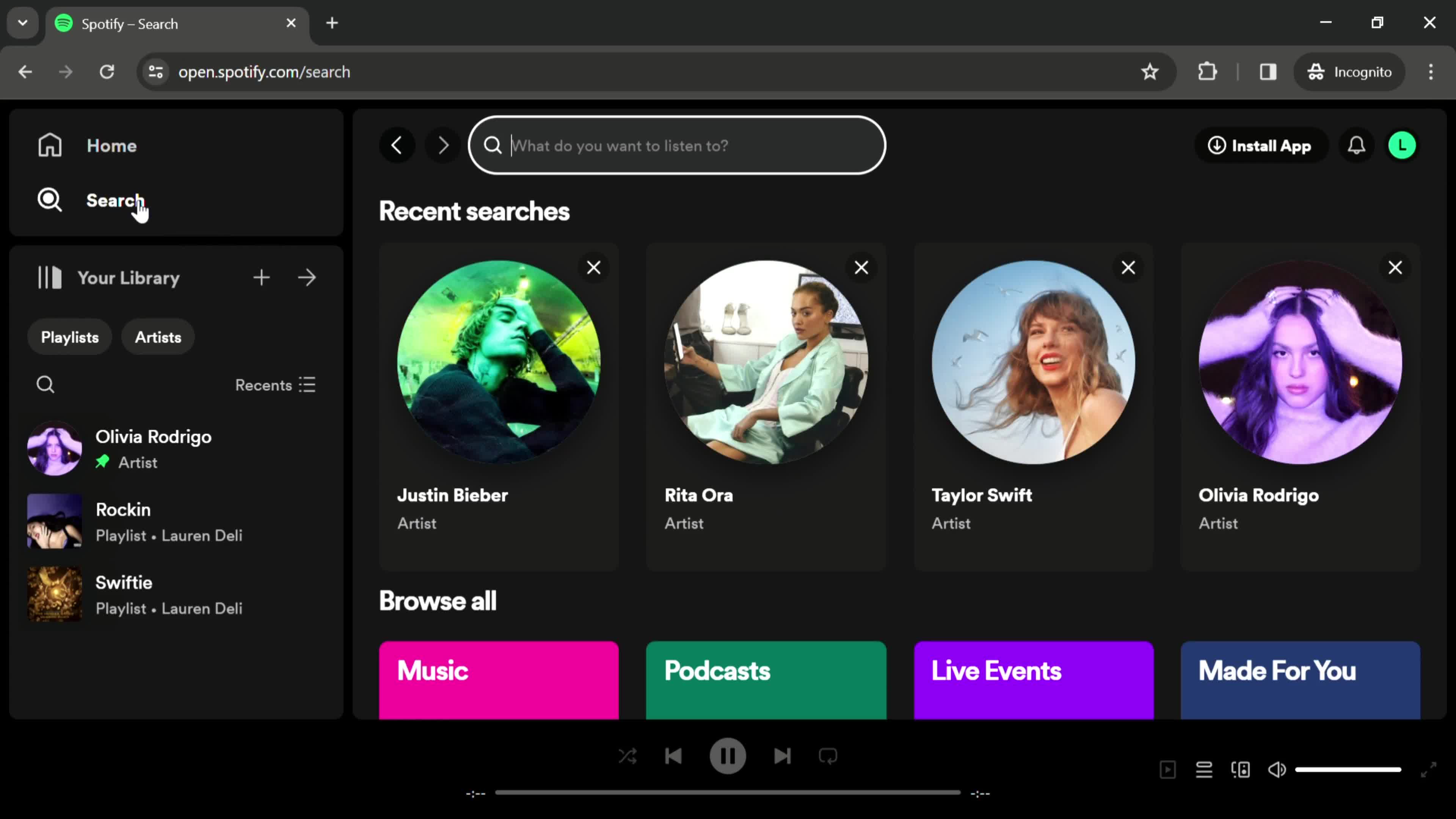 Spotify search screenshot