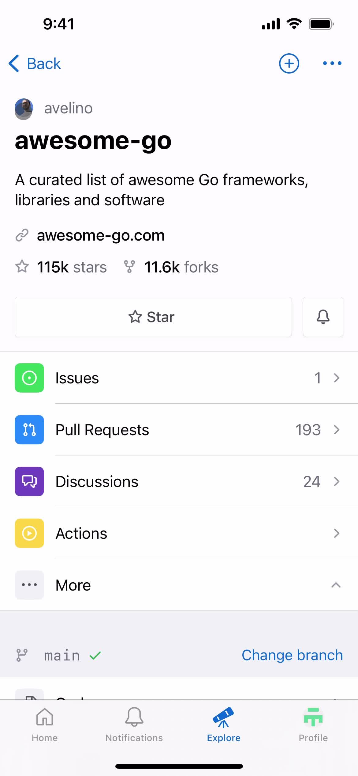 GitHub list details screenshot