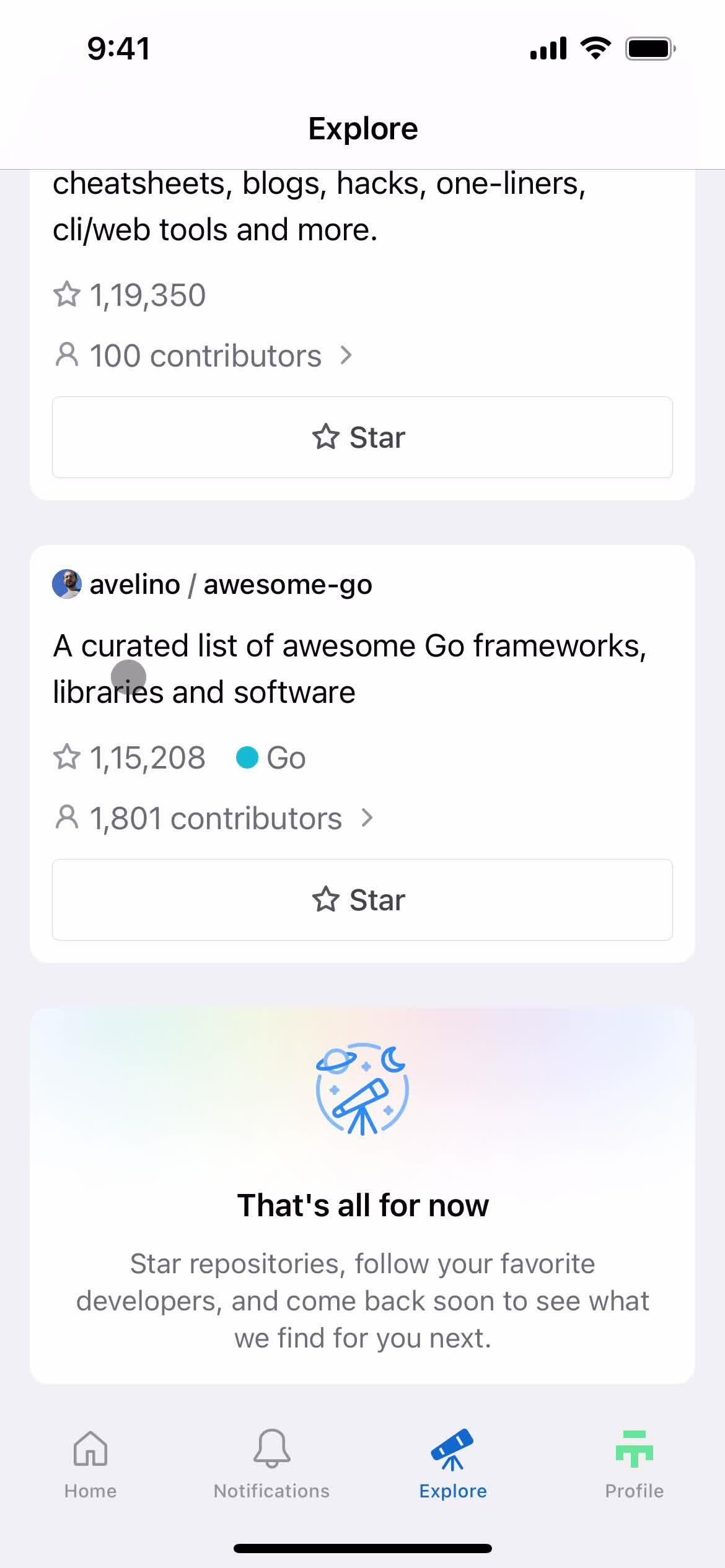 GitHub lists screenshot