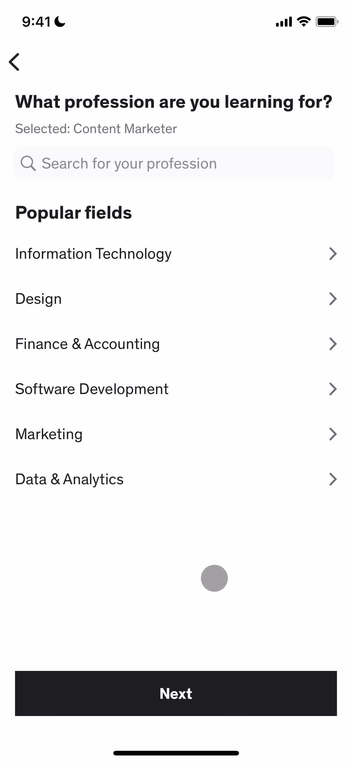 Udemy select category screenshot