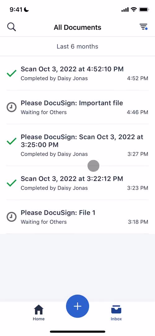 DocuSign inbox screenshot