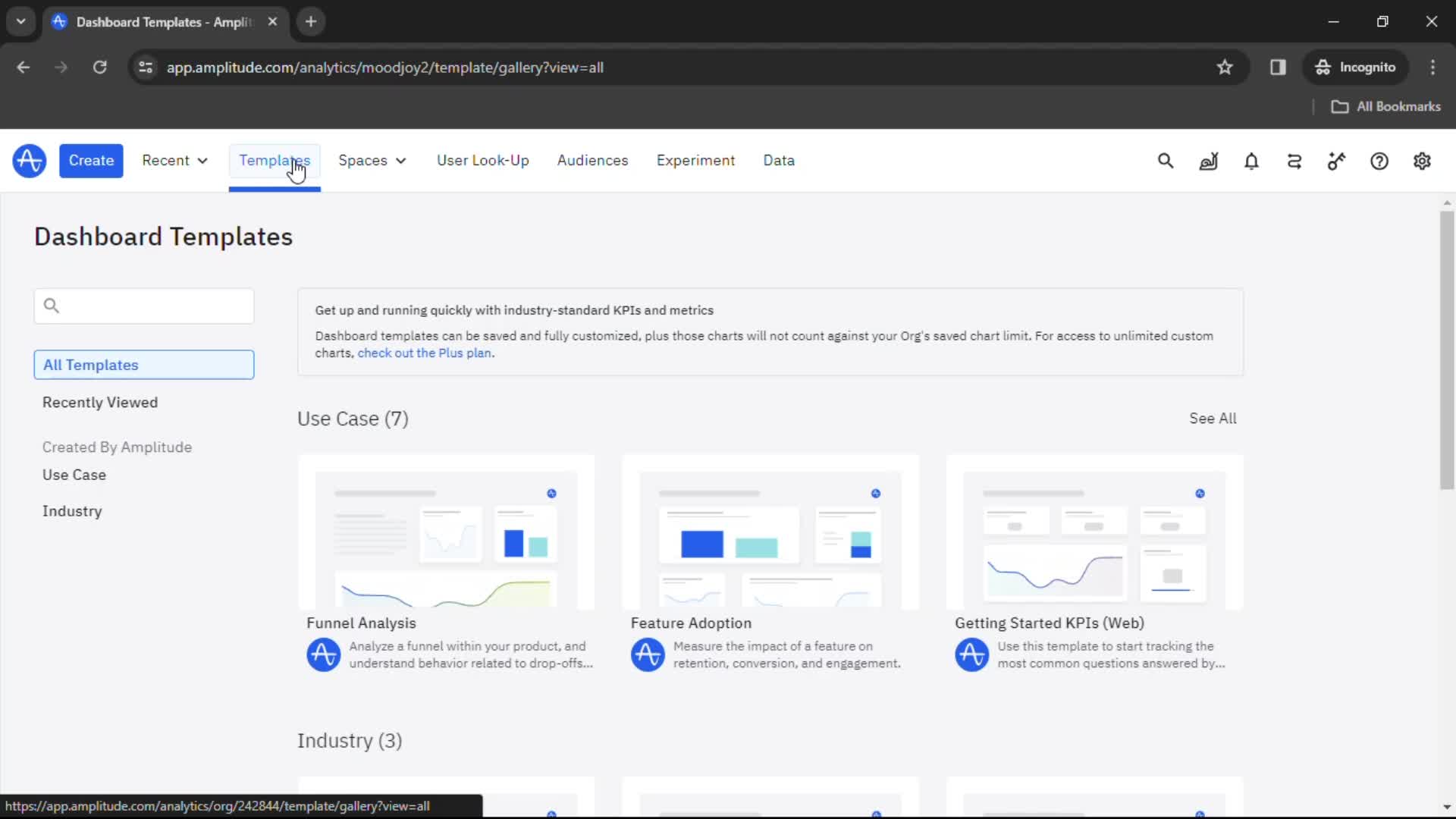 Amplitude templates screenshot