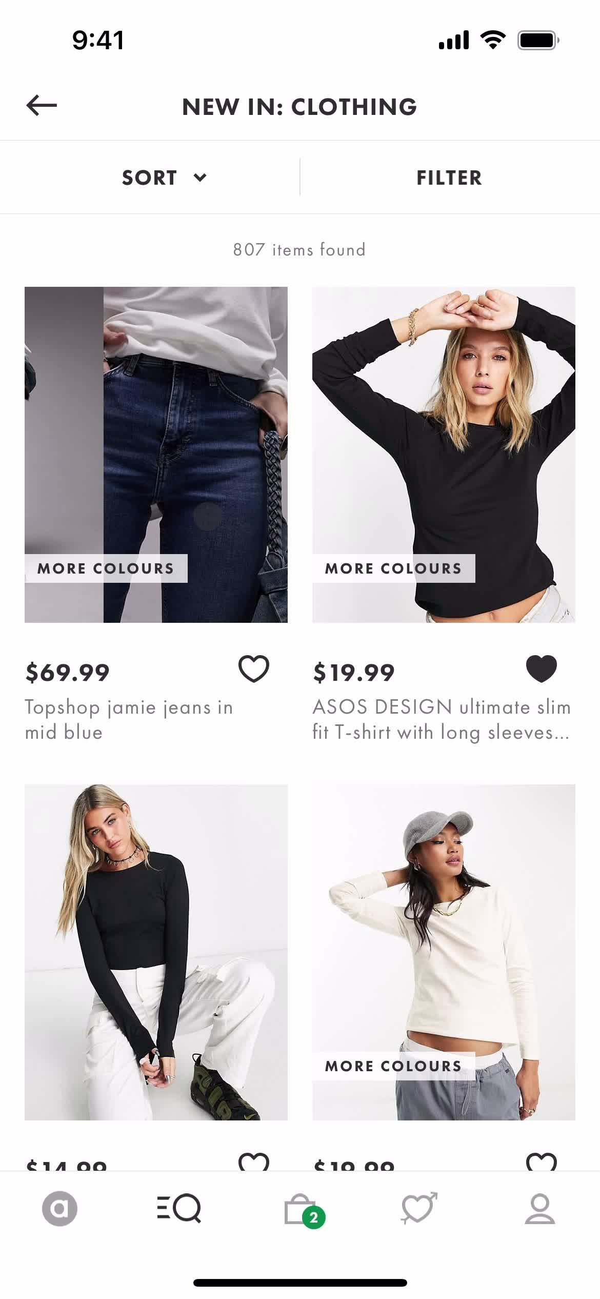 ASOS search results screenshot