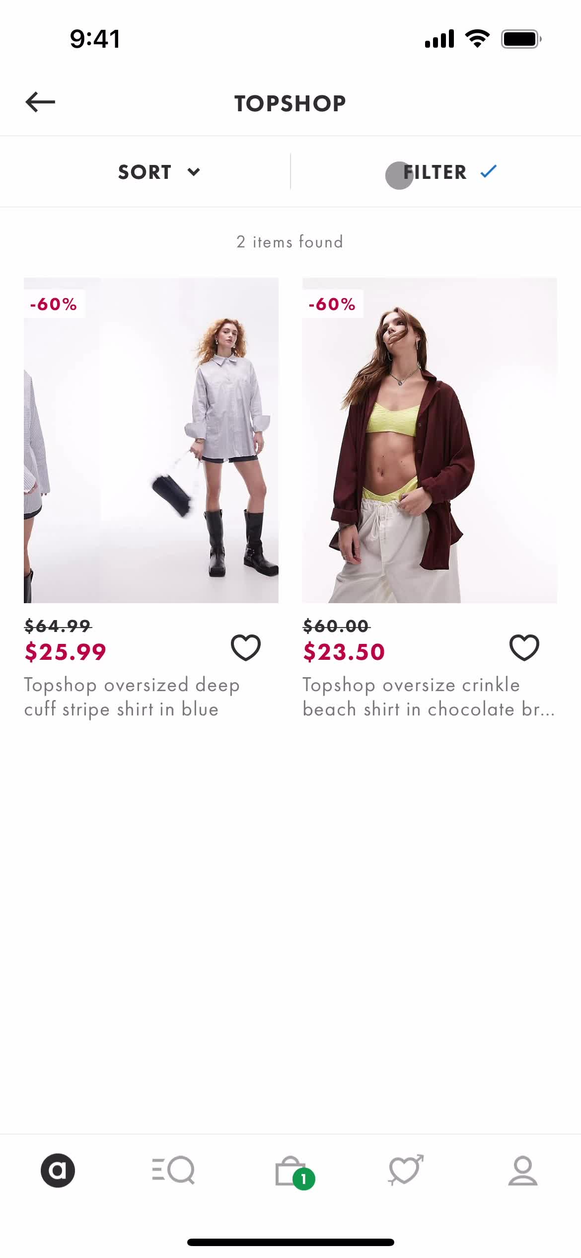 ASOS search results screenshot