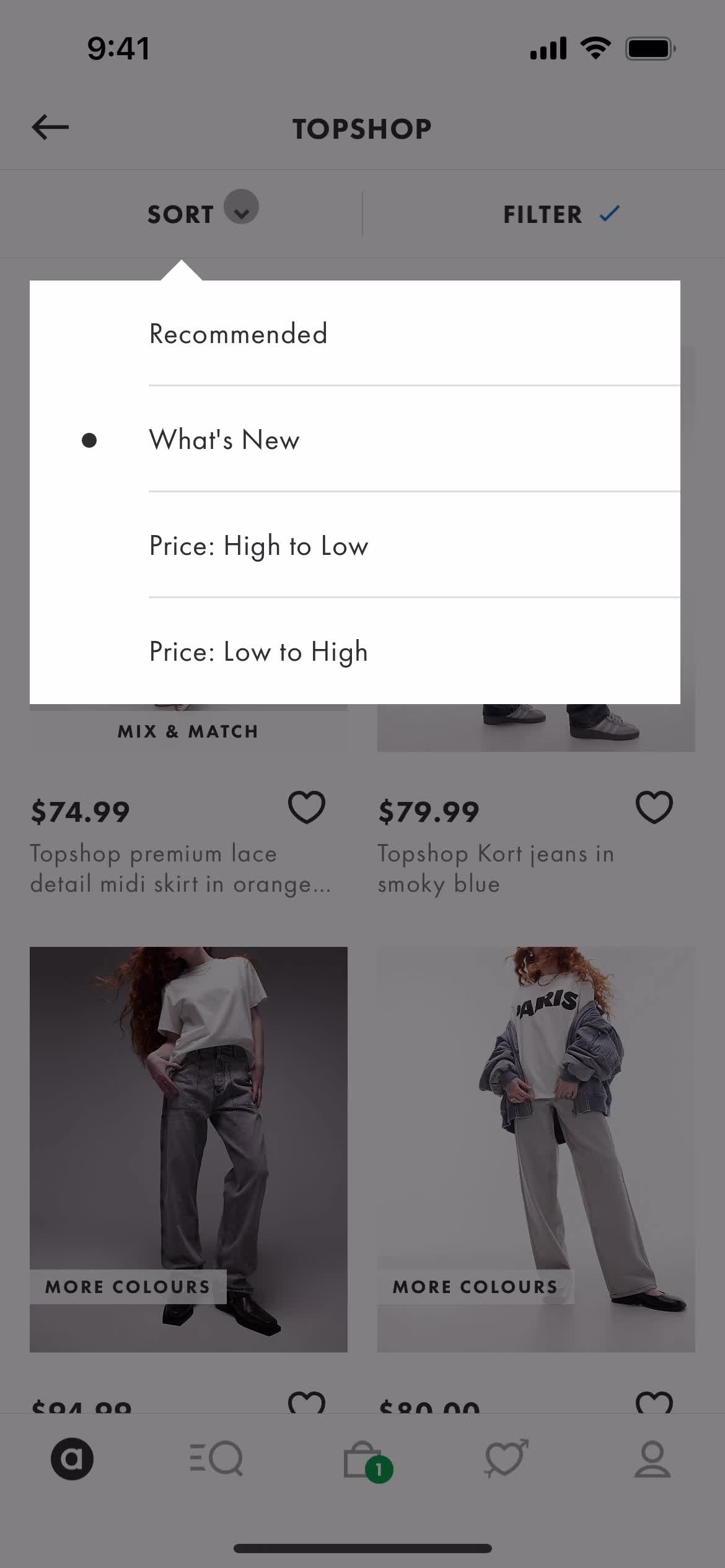 ASOS sort screenshot