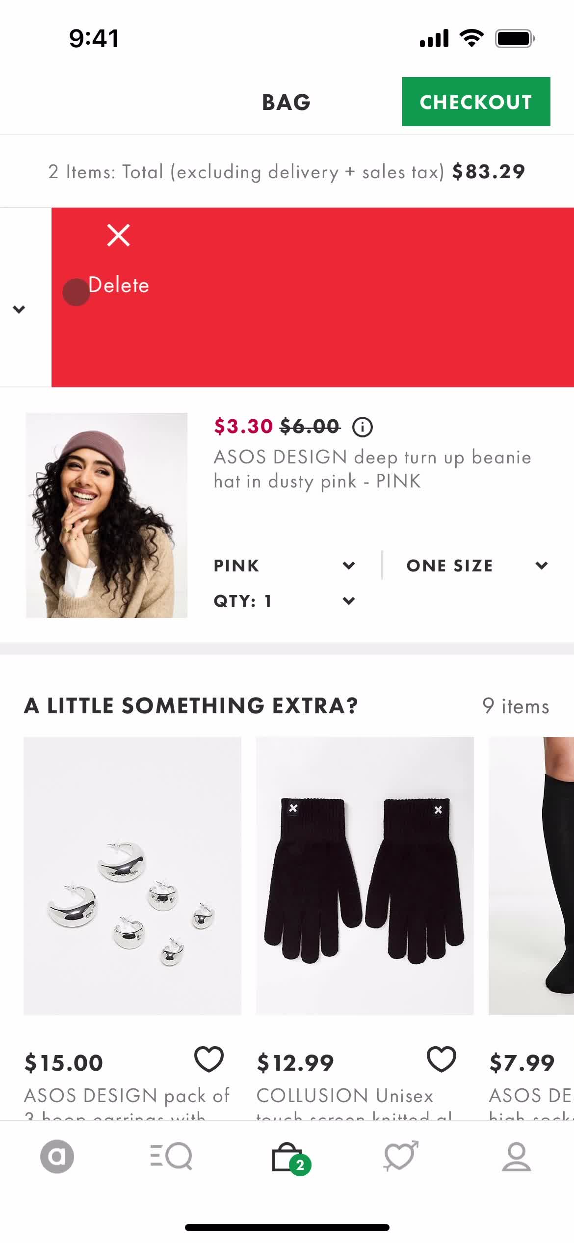 ASOS delete item screenshot