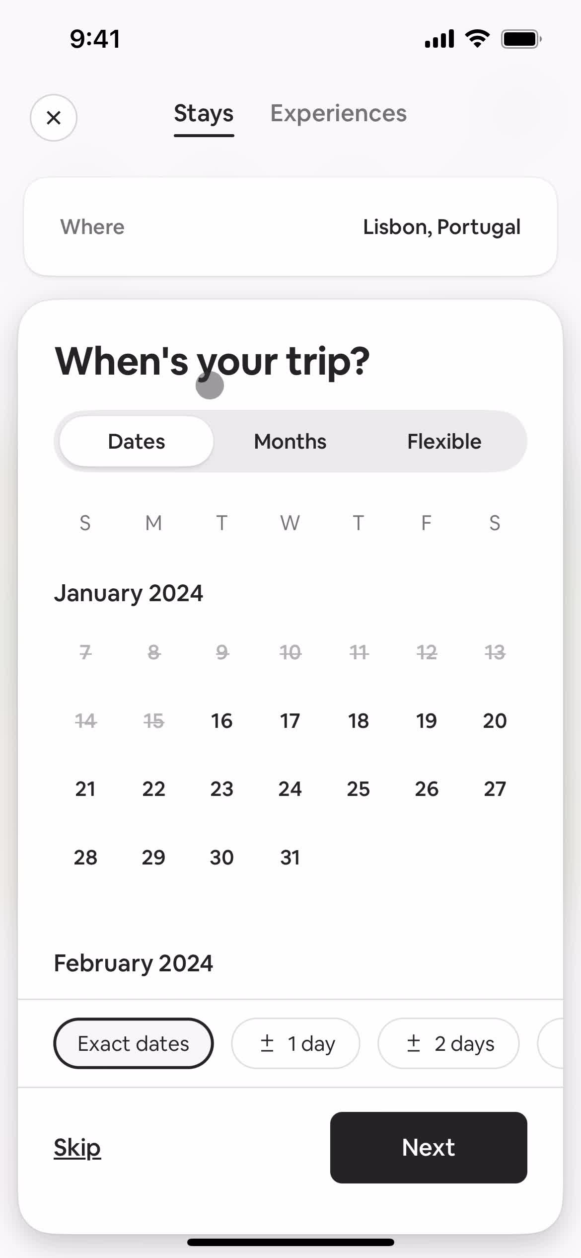 Airbnb select date screenshot