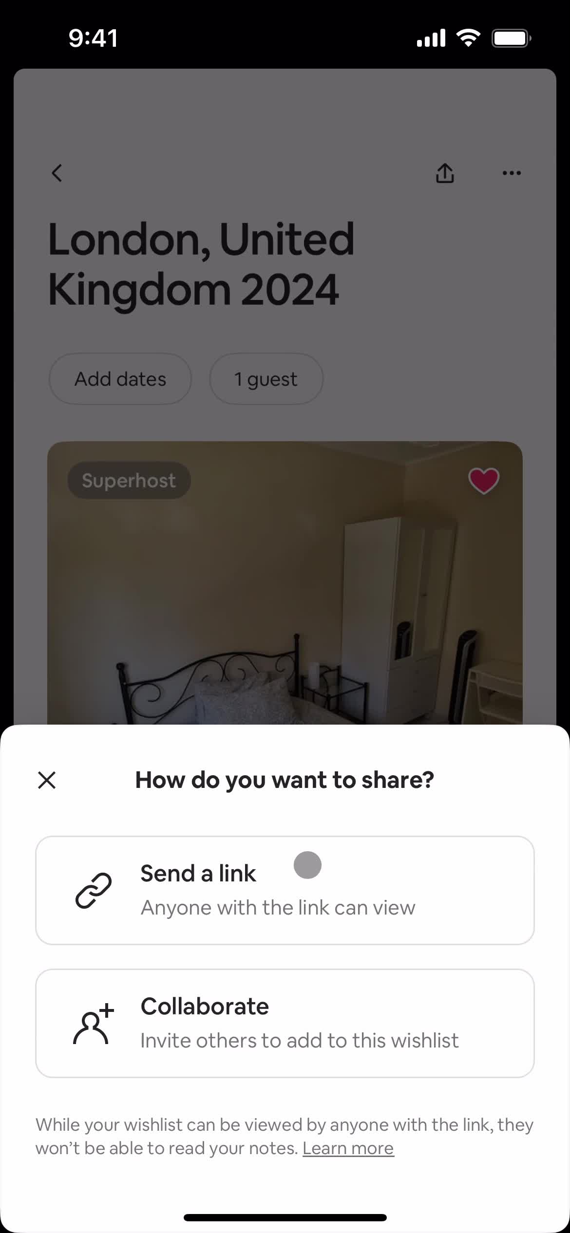 Airbnb share screenshot