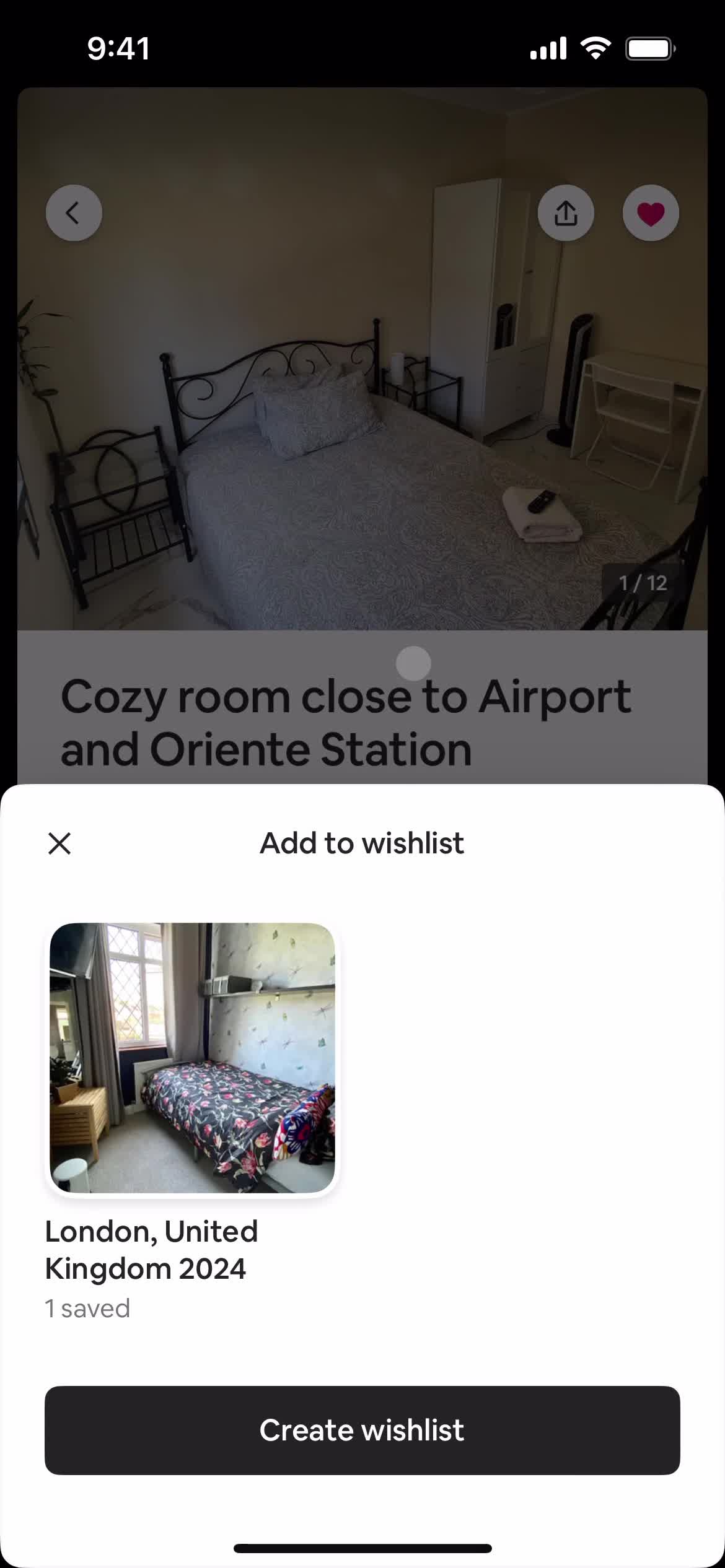 Airbnb add to collection screenshot