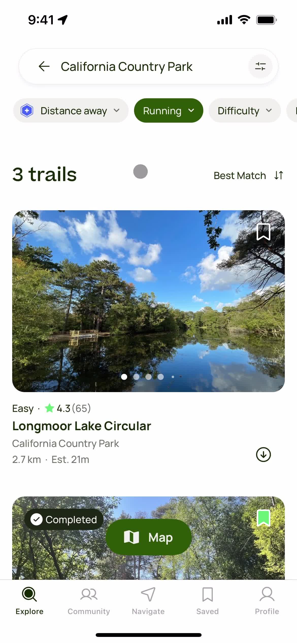 AllTrails filtered results screenshot