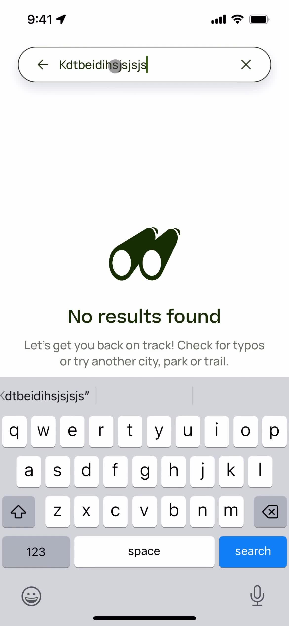 AllTrails no search results screenshot