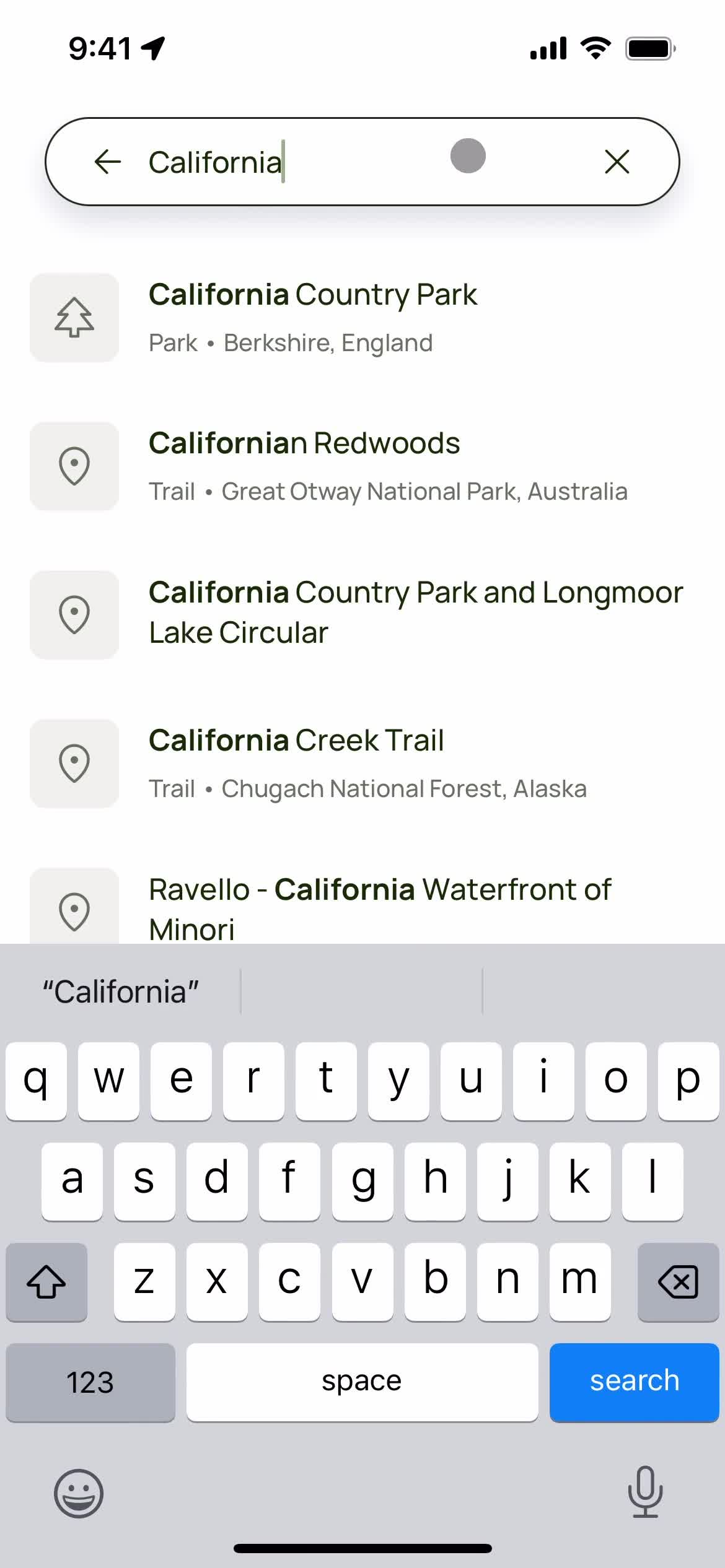 AllTrails search results screenshot