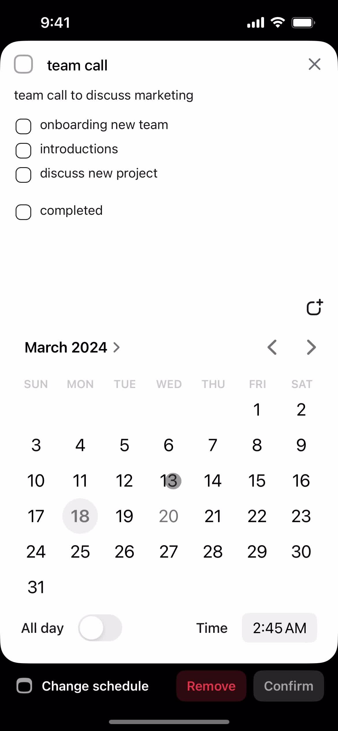 Amie select date screenshot