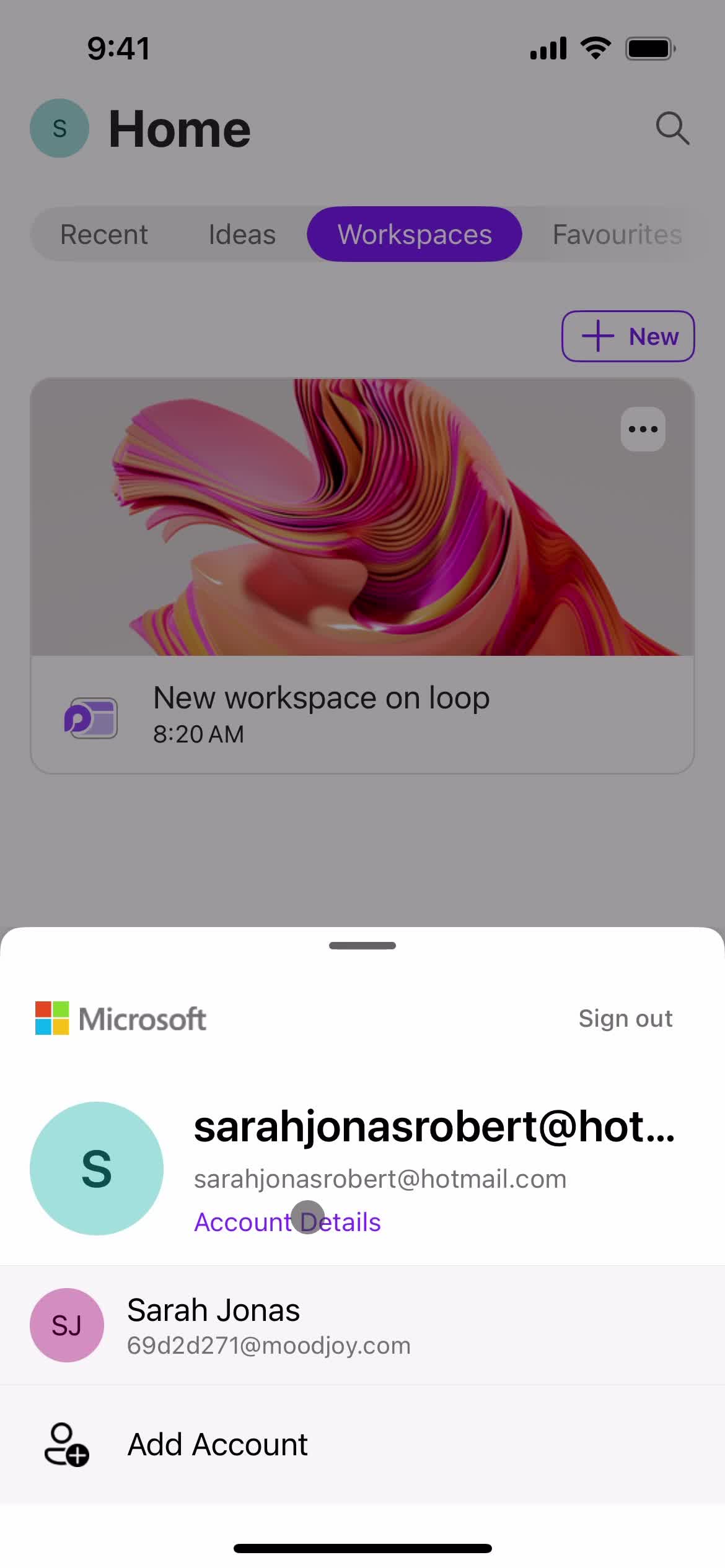 Microsoft Loop accounts screenshot