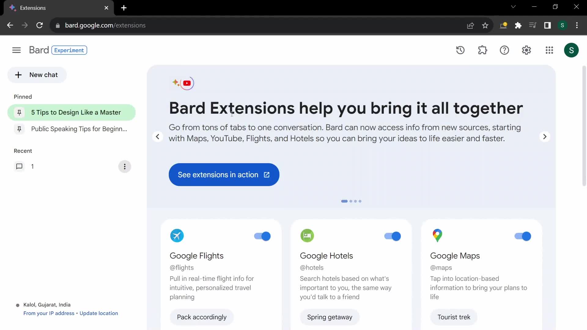 Bard extensions screenshot