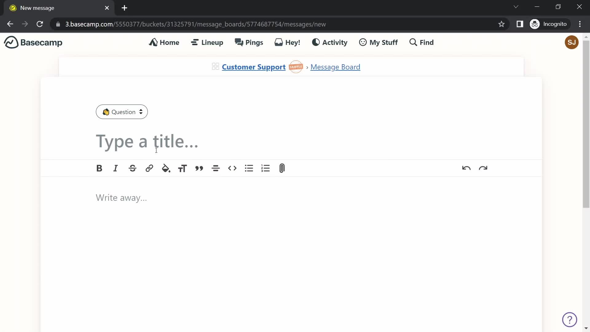 Basecamp editor screenshot