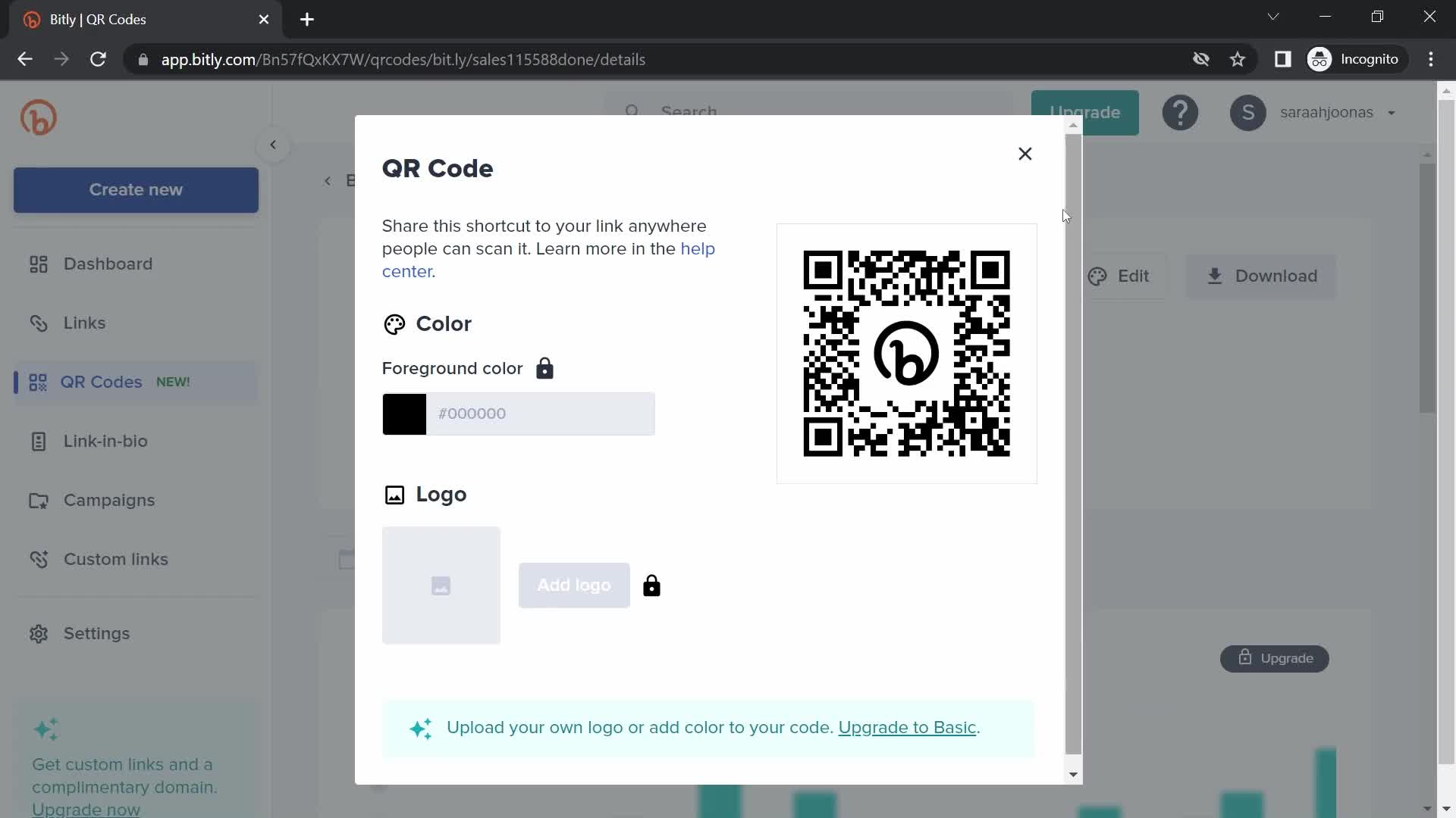 Bitly qr code screenshot