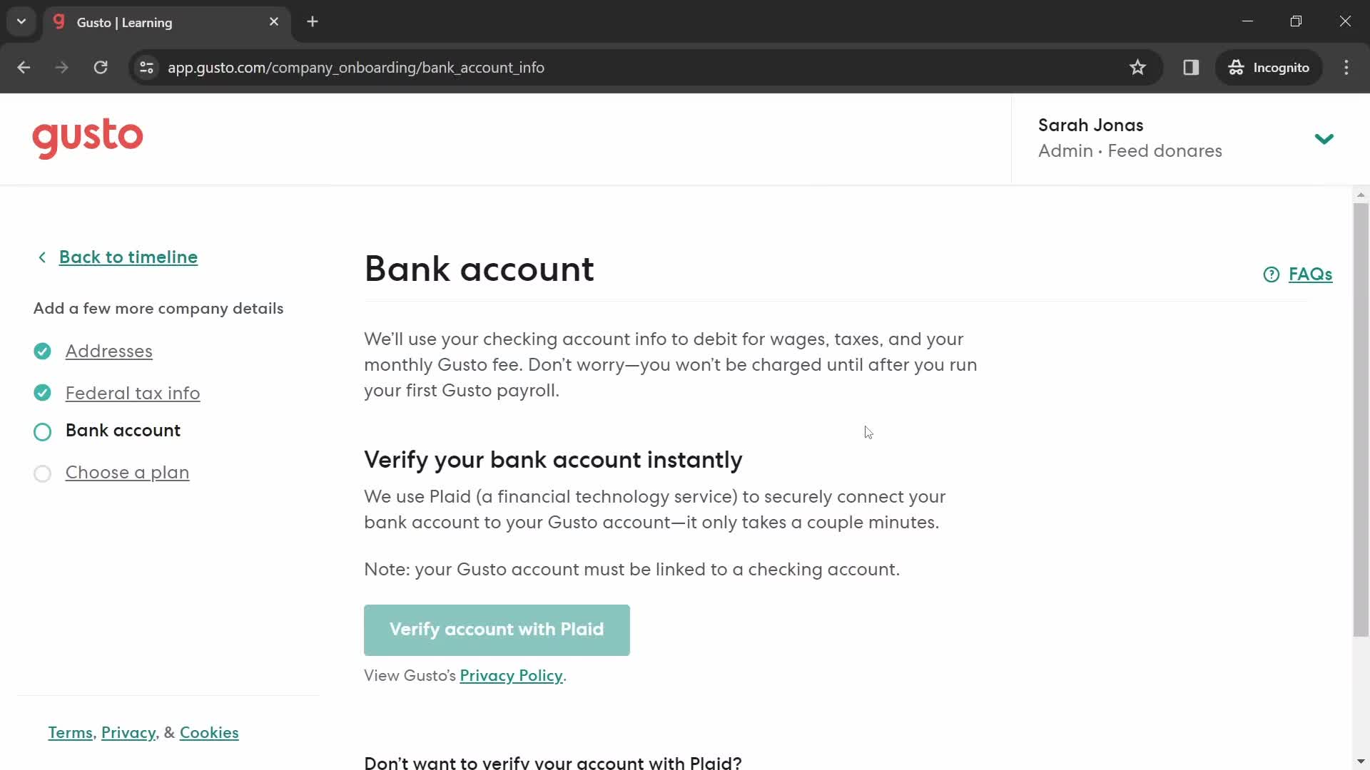 Gusto bank accounts screenshot