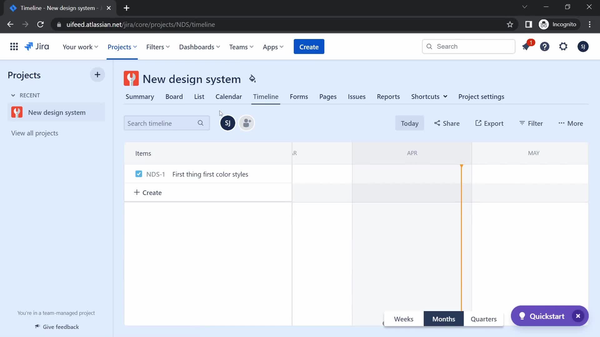 Jira timeline screenshot