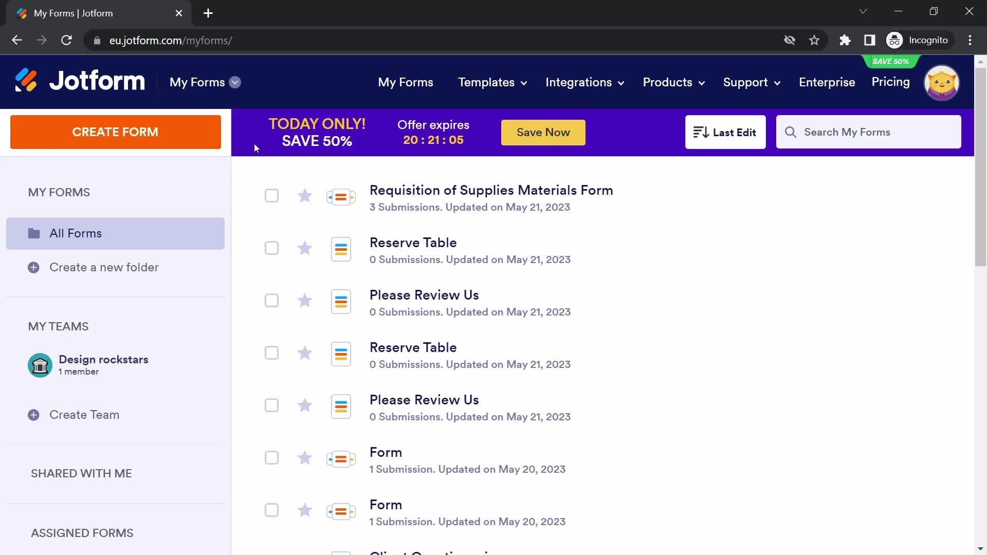 Jotform forms screenshot