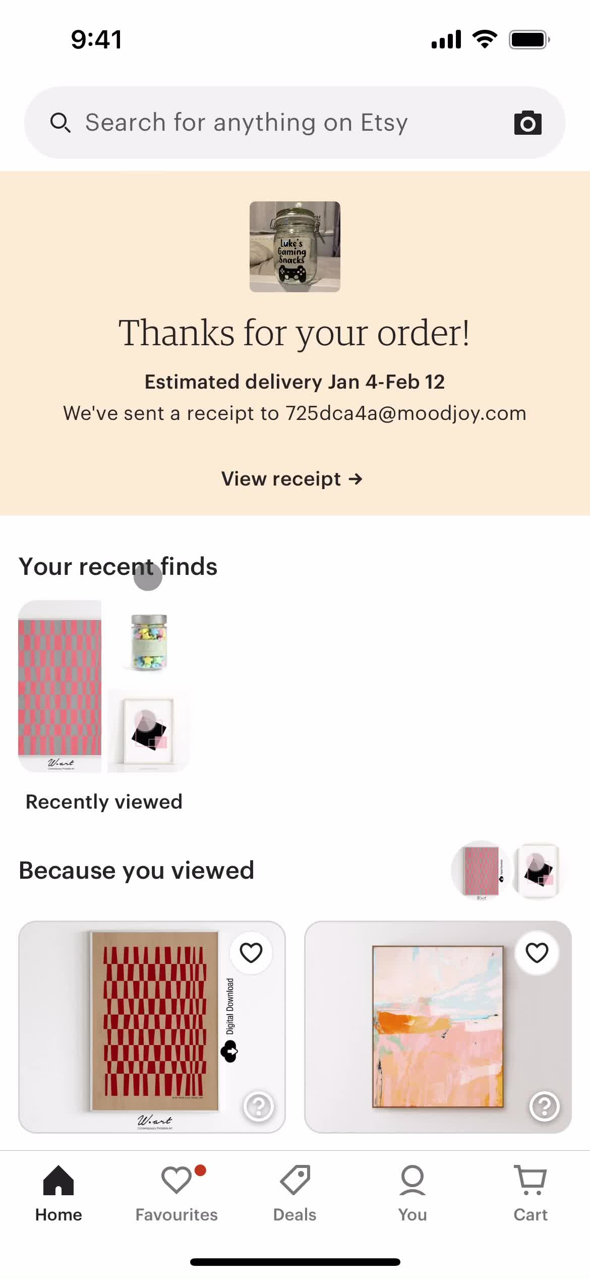 Etsy home screenshot