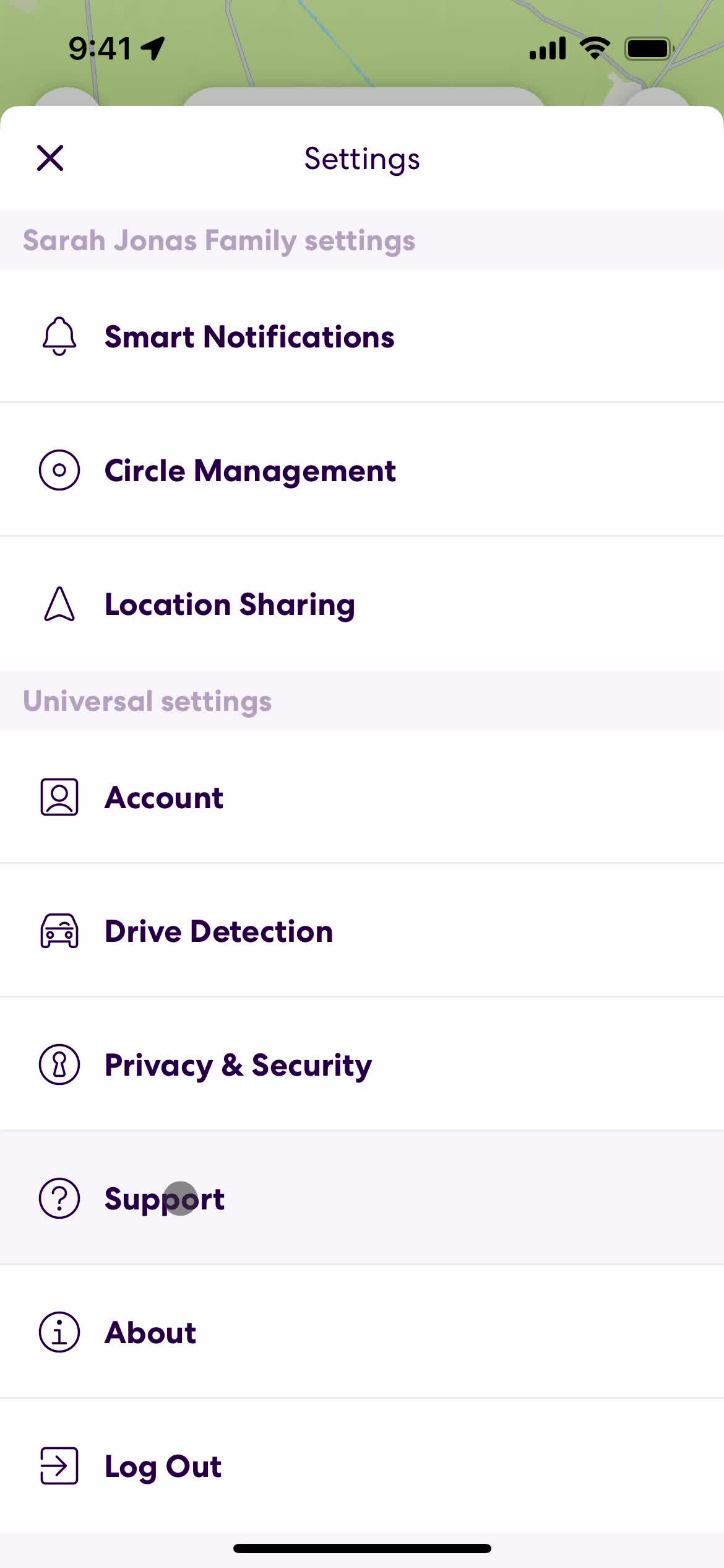 Life360 settings screenshot