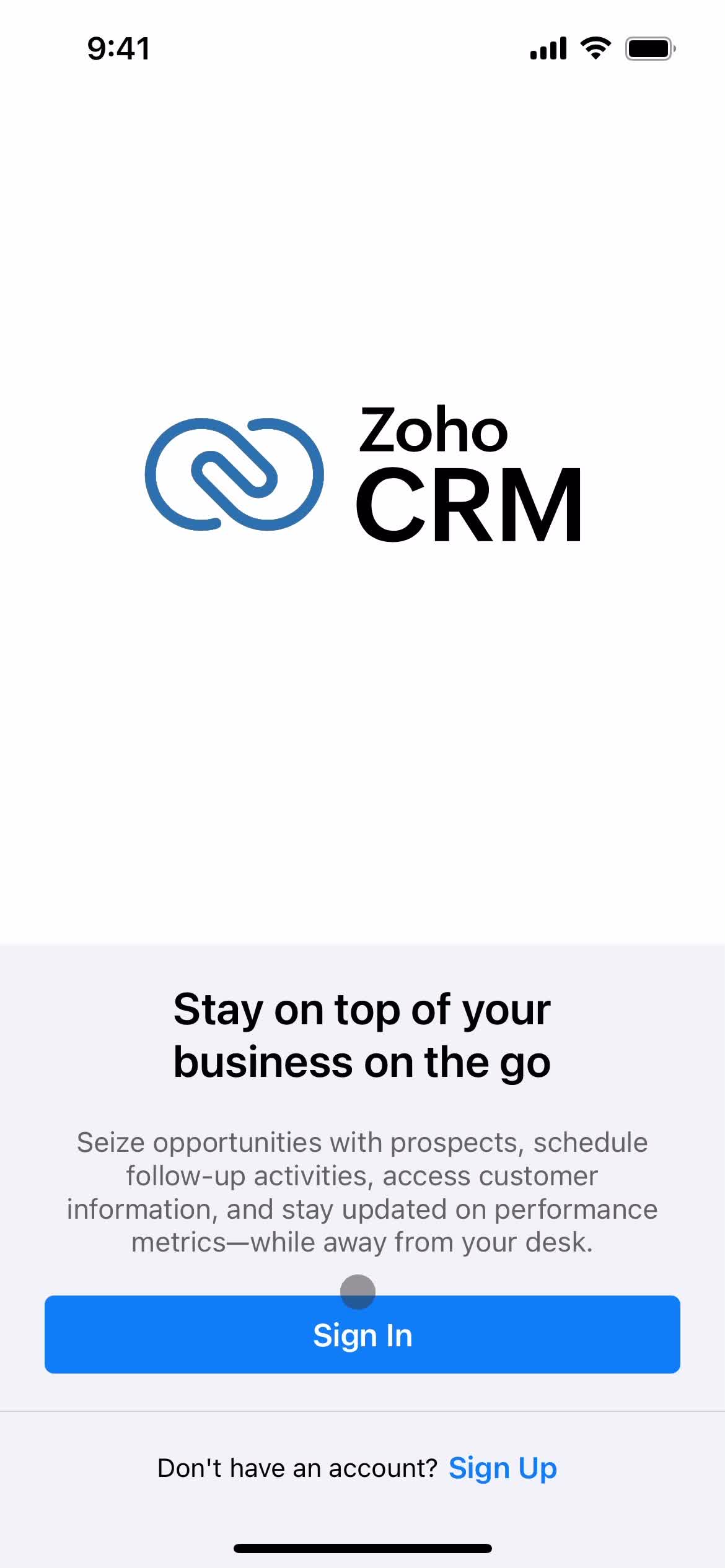 Zoho CRM get started screenshot