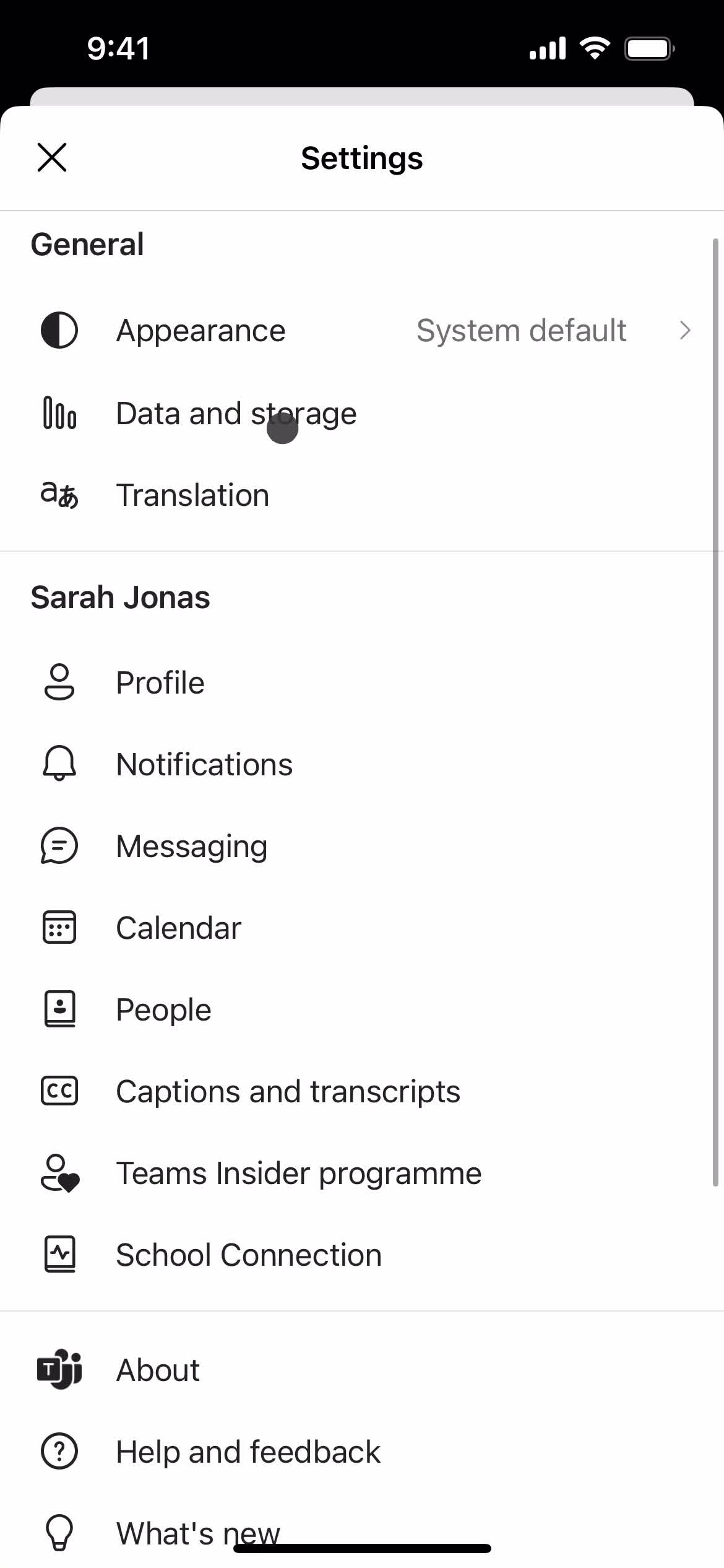 Microsoft Teams settings screenshot