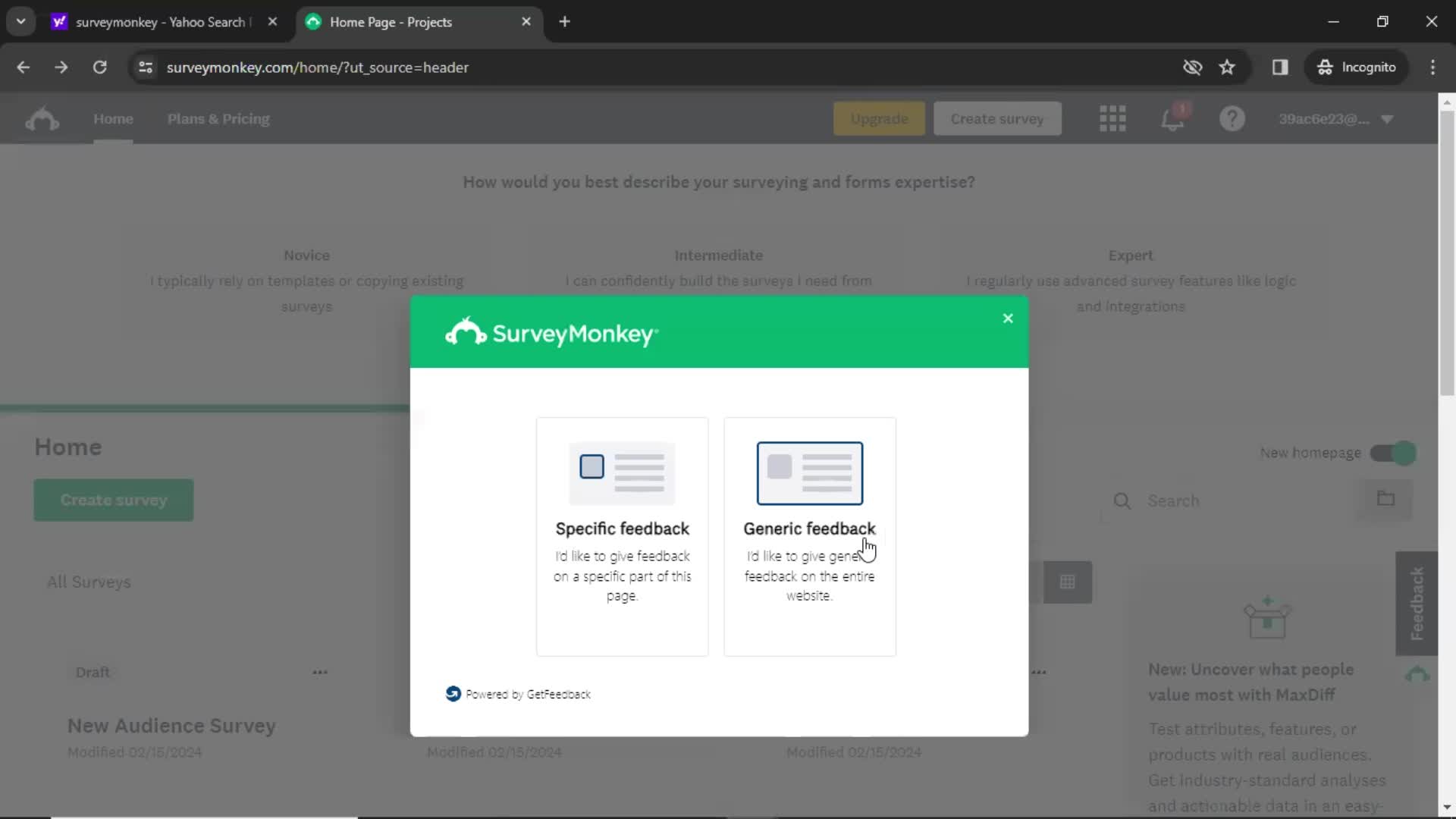 SurveyMonkey select type screenshot