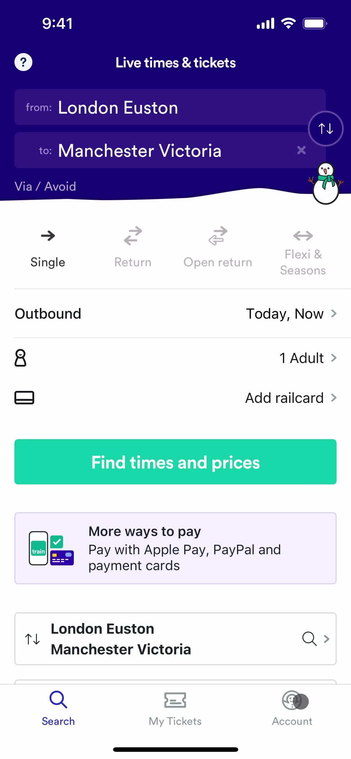 Trainline home screenshot