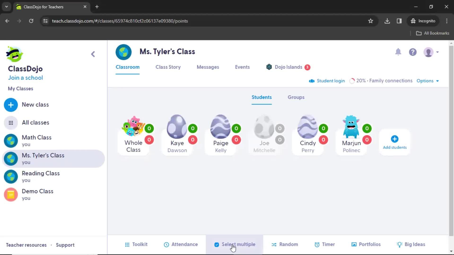 ClassDojo class details screenshot