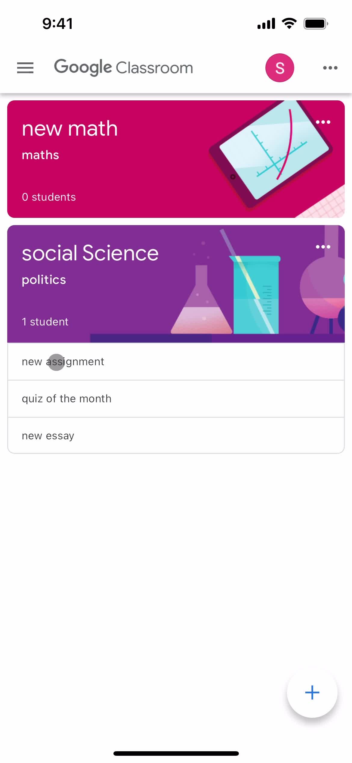 Google Classroom home screenshot