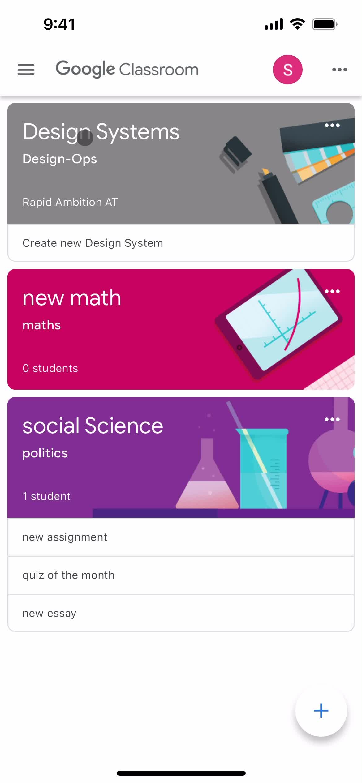 Google Classroom home screenshot