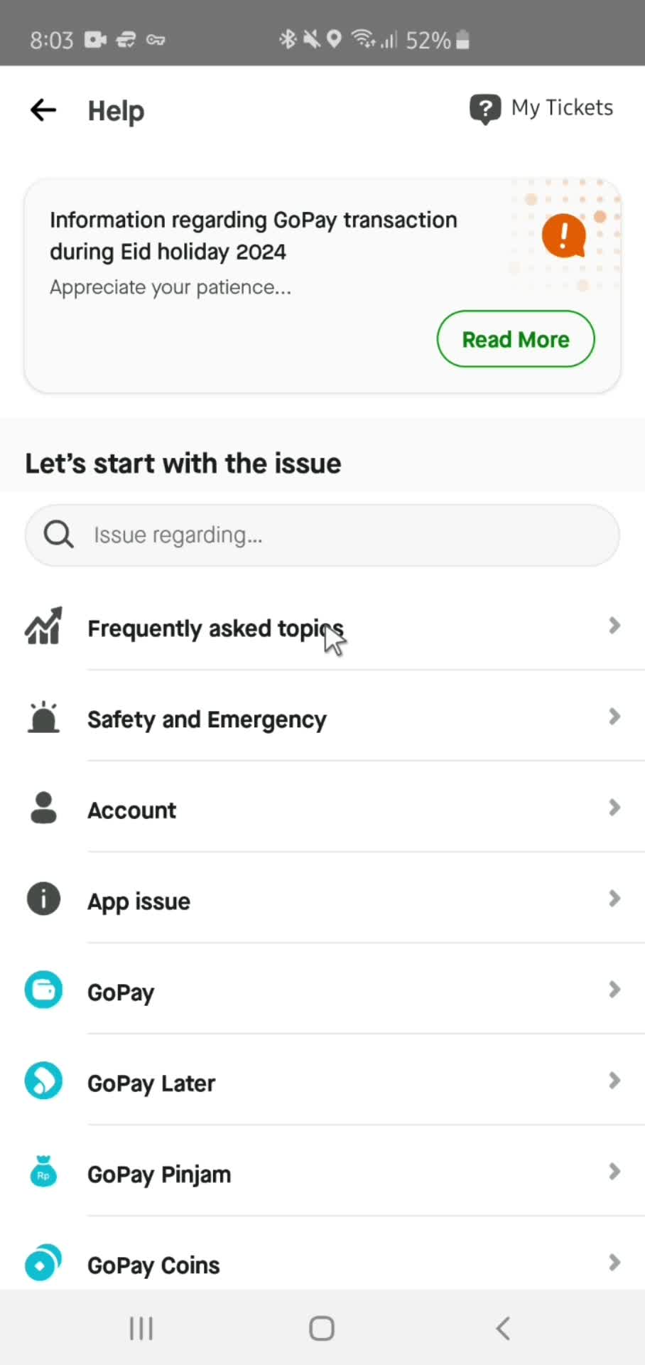 Gojek help center screenshot