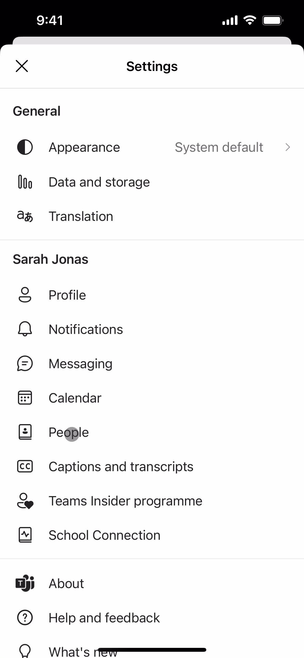 Microsoft Teams settings screenshot