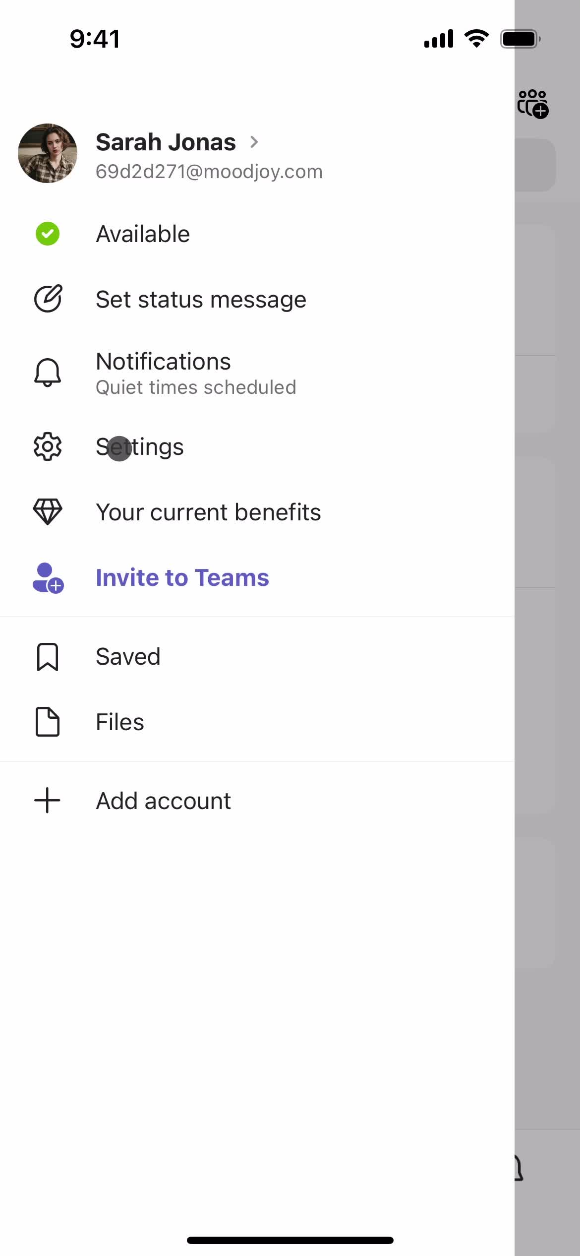 Microsoft Teams account menu screenshot