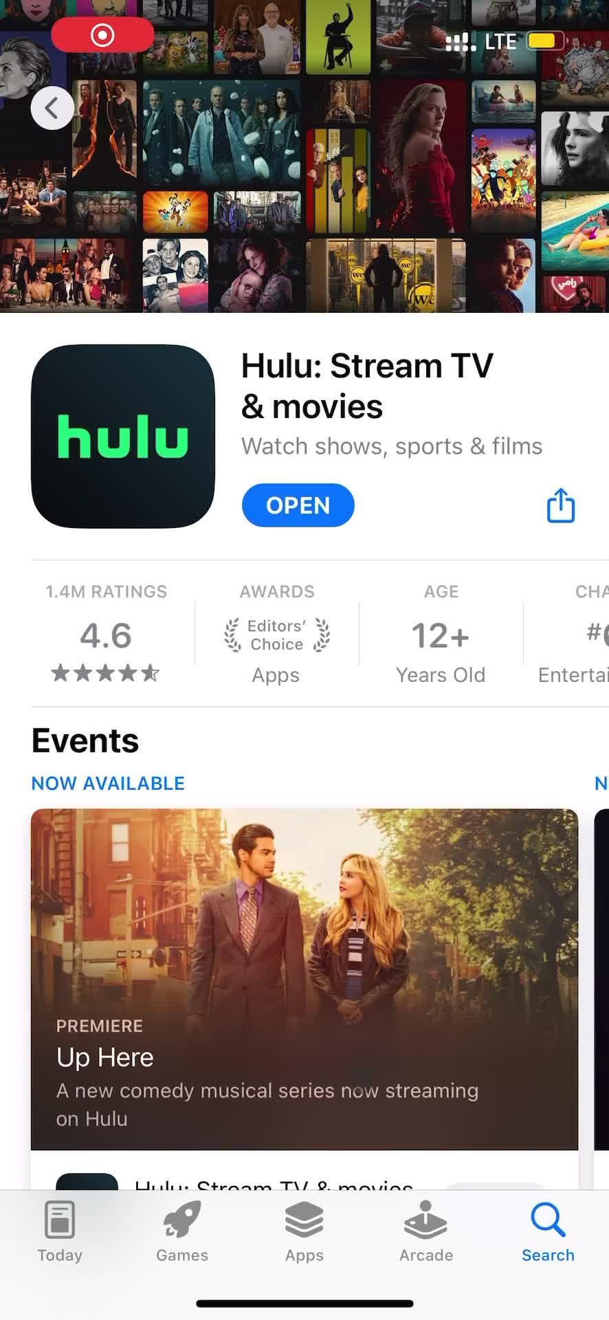 Hulu app store listing screenshot