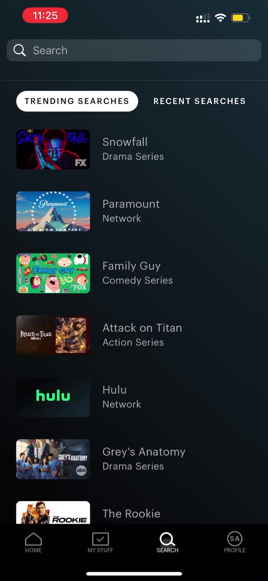 Hulu search screenshot