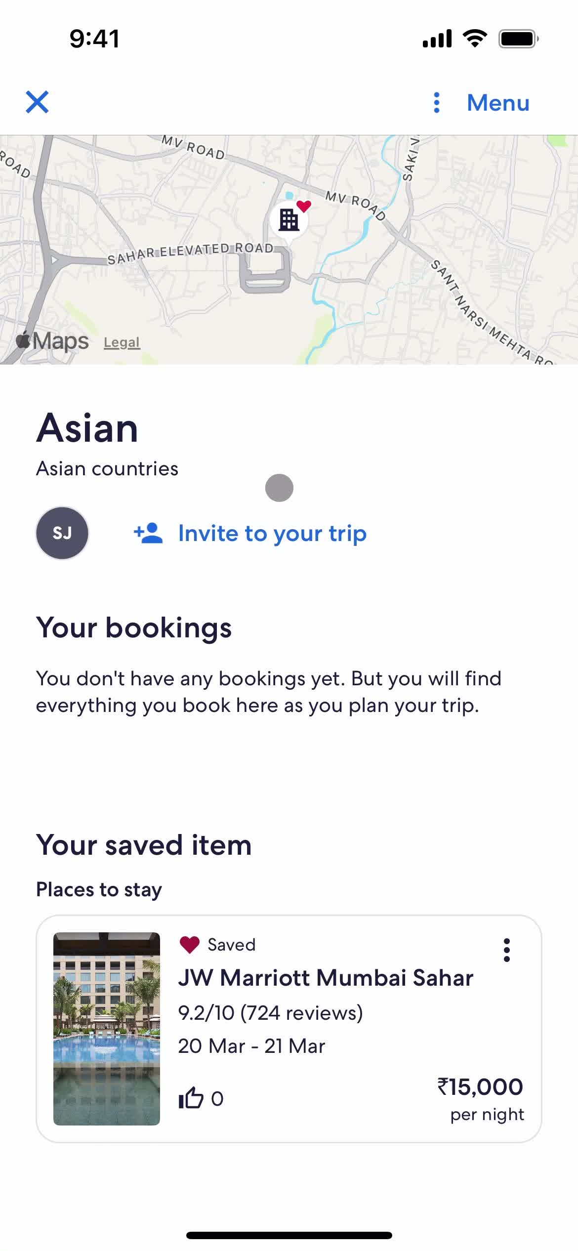 Expedia trip details screenshot