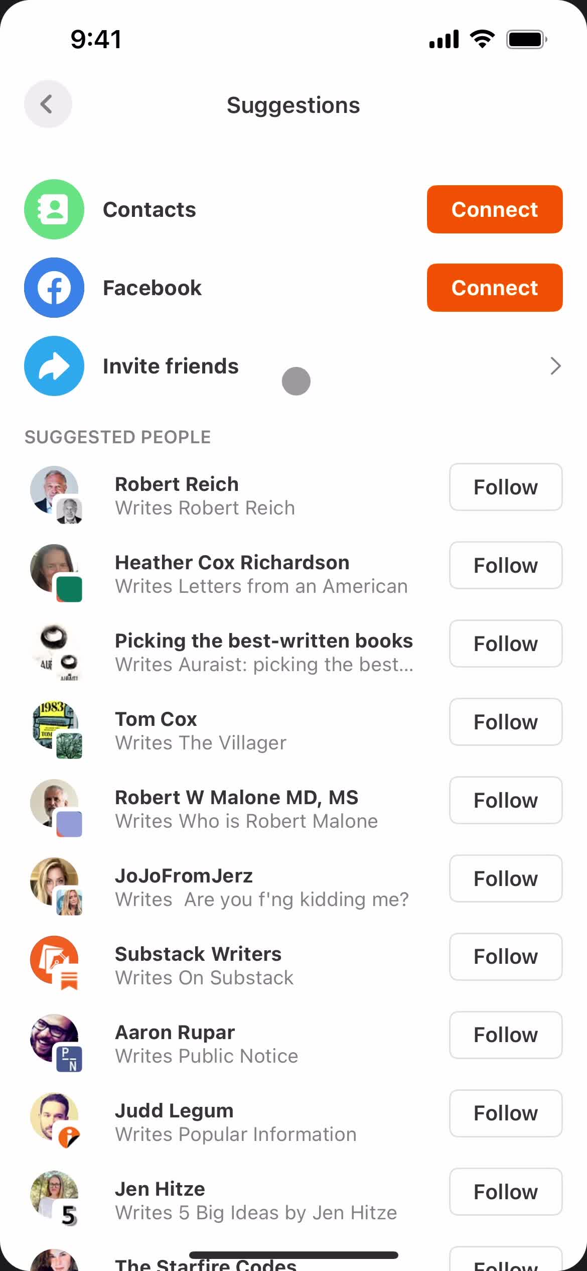 Substack add friends screenshot