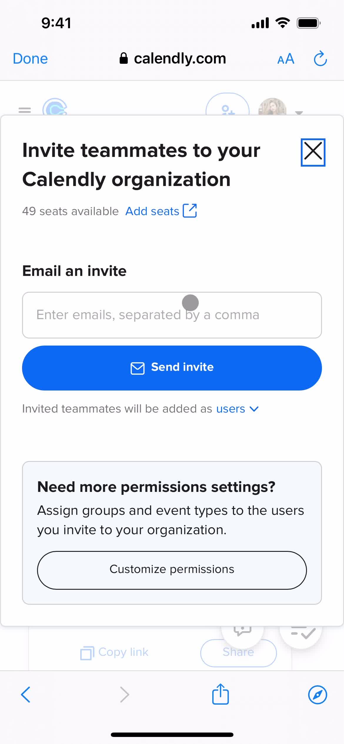 Calendly invite people screenshot