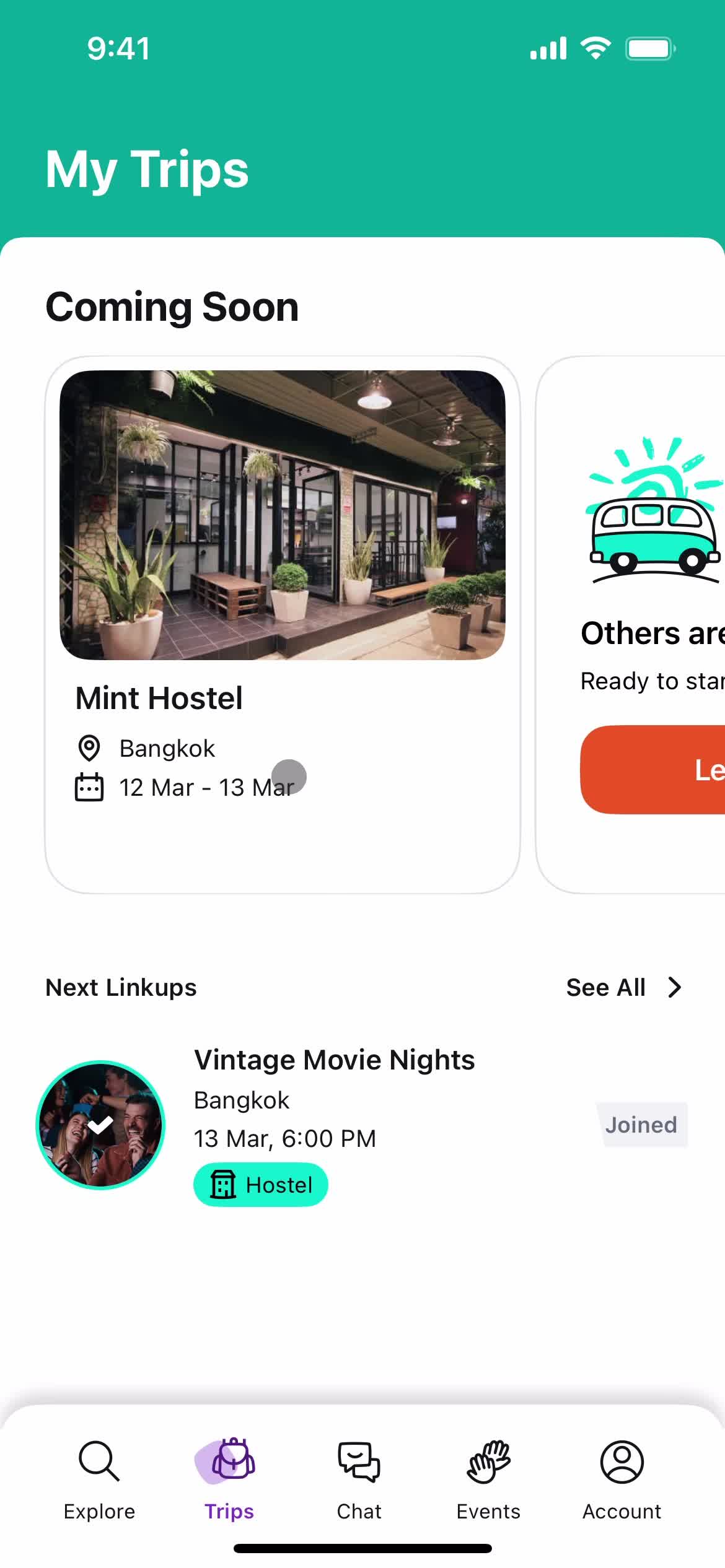 Hostelworld trips screenshot