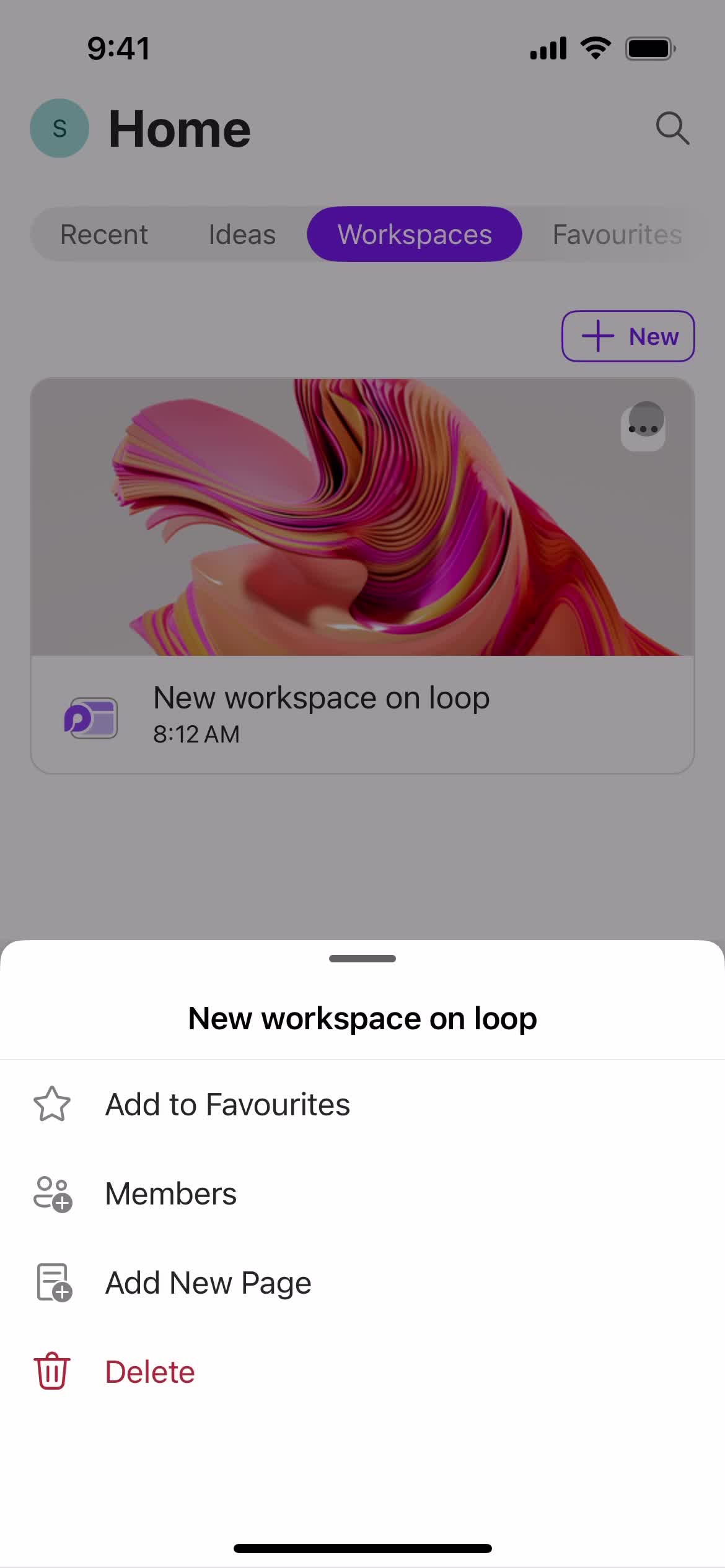 Microsoft Loop action menu screenshot