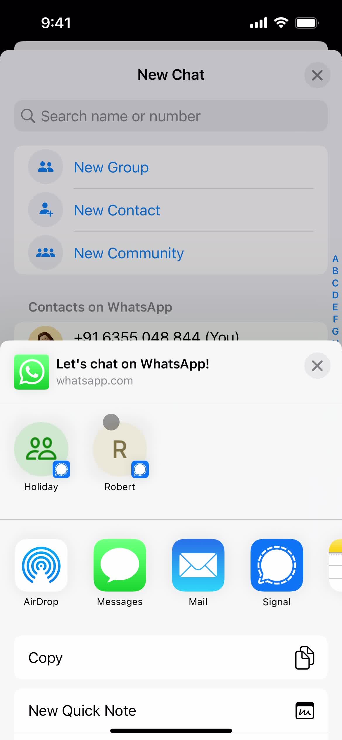 WhatsApp share invite link screenshot