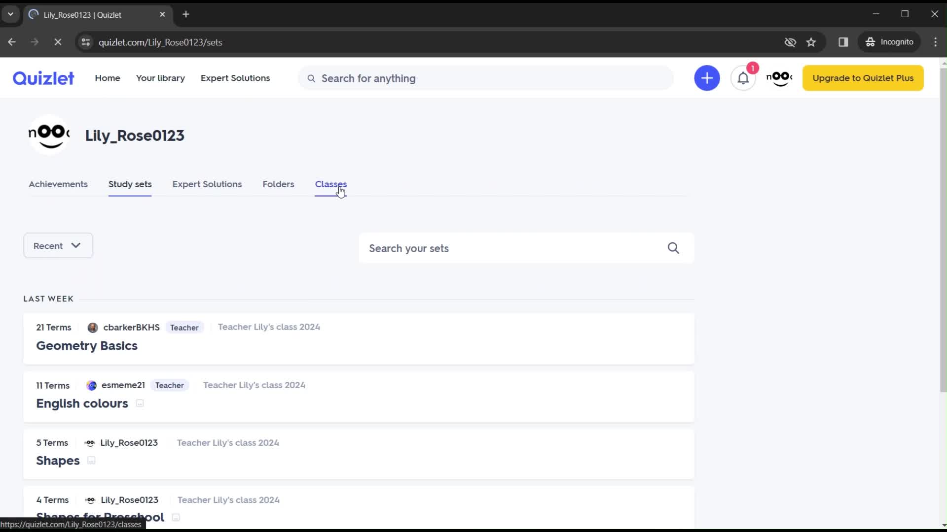 Quizlet library screenshot